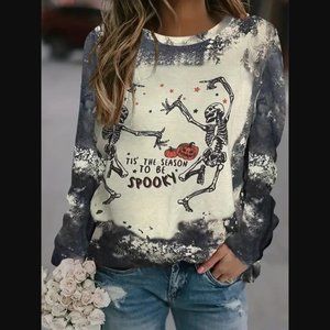 Dancing Skull Print Sweatshirt, Casual Crew Neck Long Sleeve